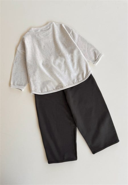 Oversize Uzun Kollu T-Shirt Takım 2-8 Yaş Bej Melanj