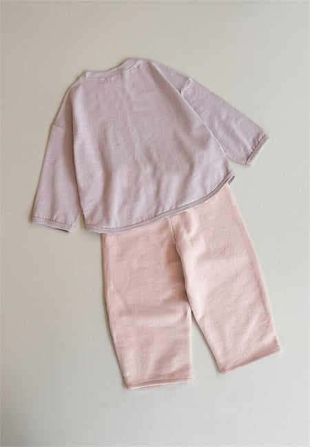 Oversize Uzun Kollu T-Shirt Takım 2-8 Yaş Leylak