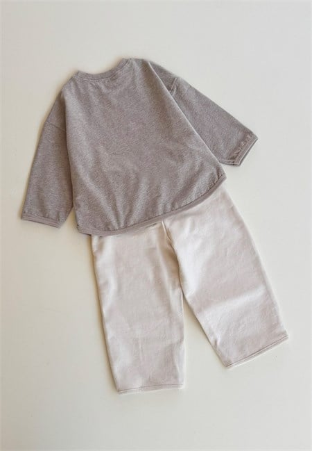 Oversize Uzun Kollu T-Shirt Takım 2-8 Yaş Kahve Melanj