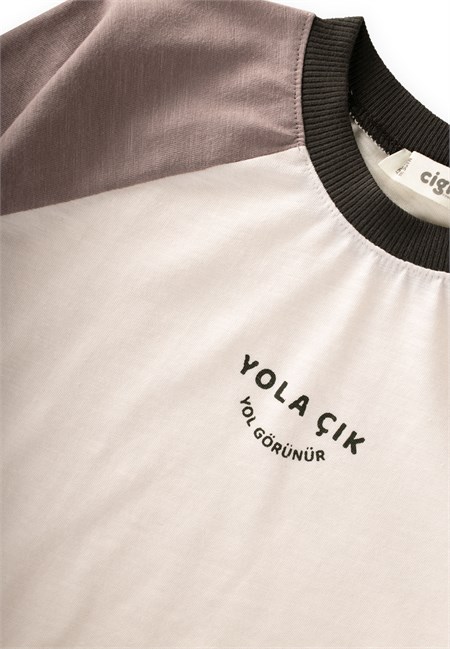 Mevsimlik Reglan Kol T-Shirt Takım 2-10 Yaş Ekru-Koyu Haki