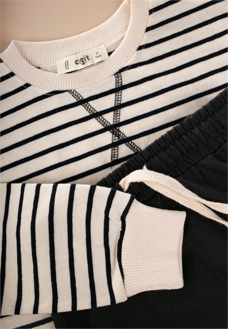 Çizgili Sweatshirt Takım 2-8 Yaş Siyah Çizgili