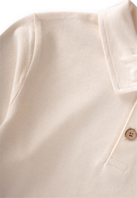 Polo Yaka Uzun Kollu T-Shirt 5-12 Yaş Ekru