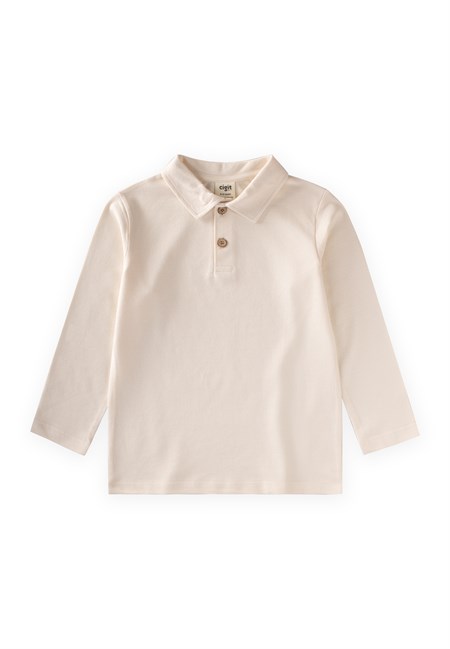 Polo Yaka Uzun Kollu T-Shirt 5-12 Yaş Ekru