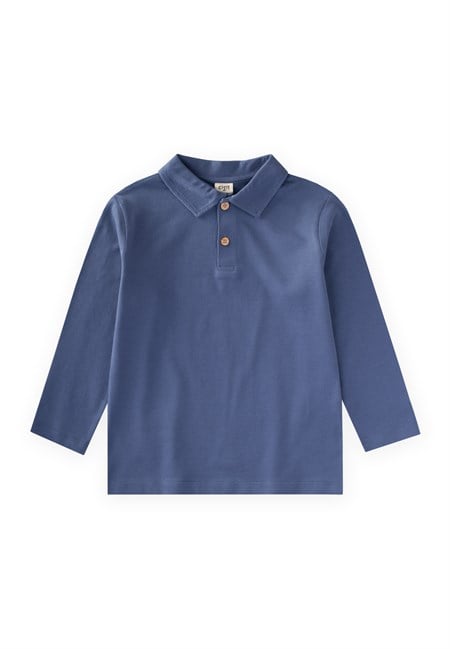 Polo Yaka Uzun Kollu T-Shirt 5-12 Yaş İNDİGO MAVİ
