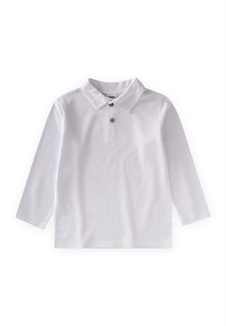 Polo Yaka Uzun Kollu T-Shirt 5-12 Yaş KIRIK BEYAZ