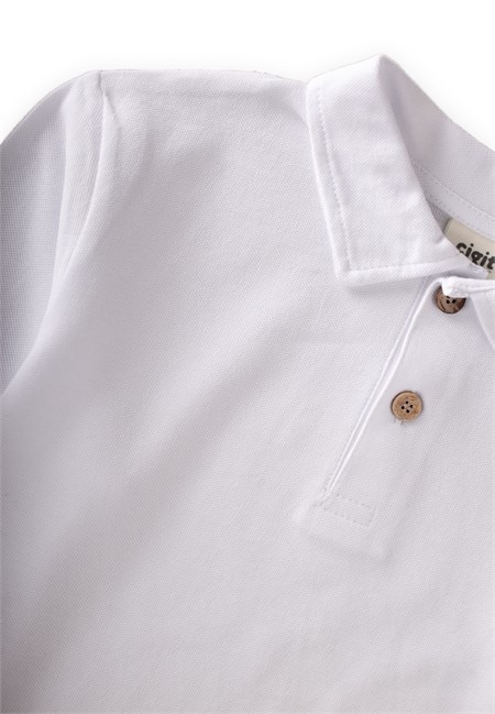 Polo Yaka Uzun Kollu T-Shirt 5-12 Yaş KIRIK BEYAZ