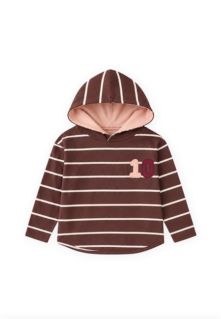 Çizgili Kapşonlu Mevsimlik T-Shirt 3-10 Yaş Mürdüm