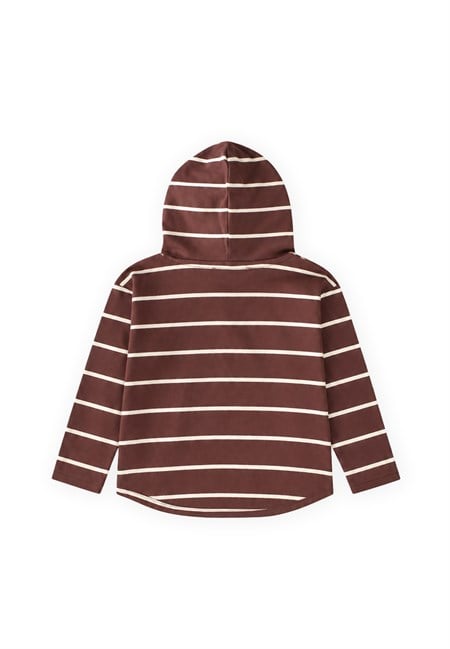 Çizgili Kapşonlu Mevsimlik T-Shirt 3-10 Yaş Mürdüm