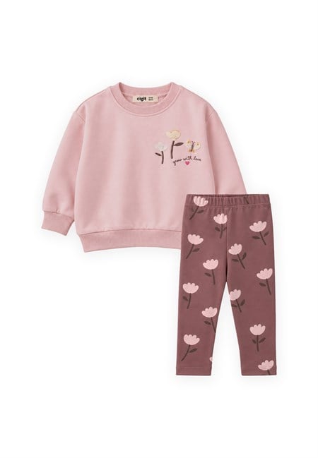 Taytlı Mevsimlik T-Shirt Takım 1-7 Yaş Pudra Pembe
