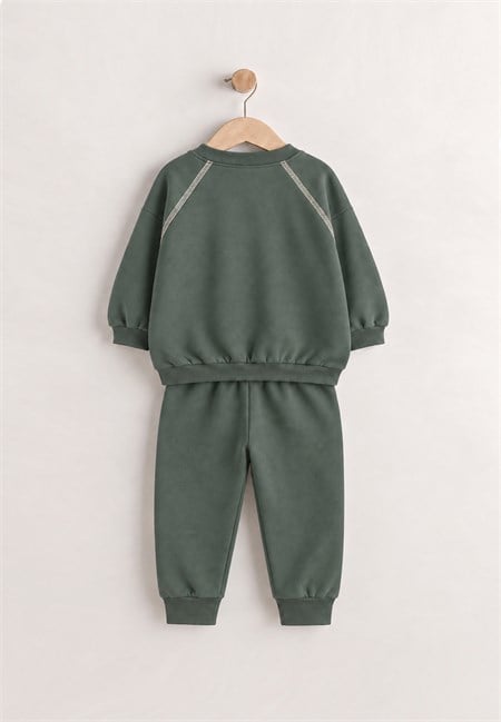 Karyoka Detaylı Baskılı Mevsimlik Sweatshirt Takım 2-10 Yaş Haki Yeşil