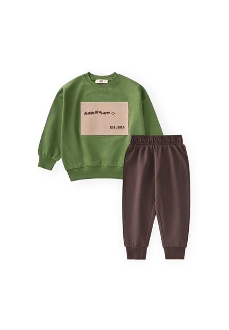 Aplikeli Mevsimlik Sweatshirt Takım 1-7 Yaş Yağ Yeşili