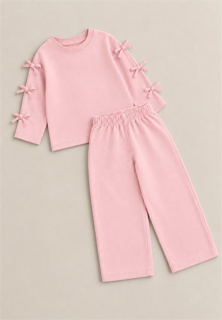 Mevsimlik Sweatshirt Takım 2-8 Yaş Pudra Pembe