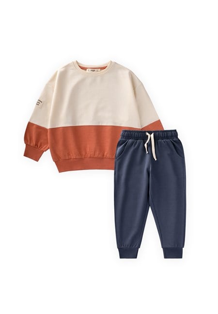 Garnili Sweatshirt Takım 2-8 Yaş Ekru Lacivert