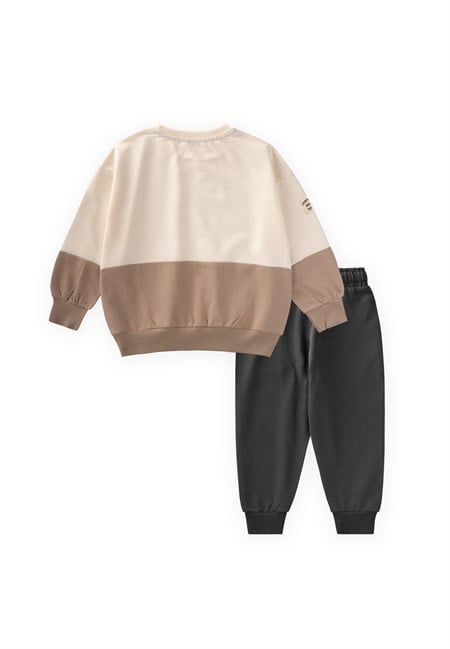 Garnili Sweatshirt İnce Mevsimlik Takım 2-8 Yaş Ekru Antrasit