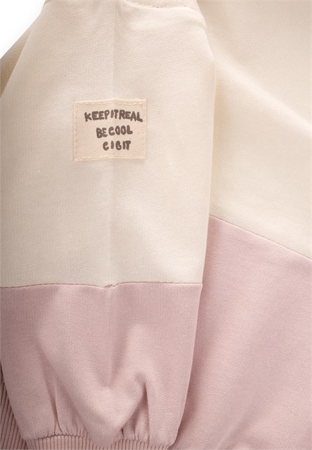 Garnili Sweatshirt İnce Mevsimlik Takım 2-8 Yaş Ekru Antik Pembe