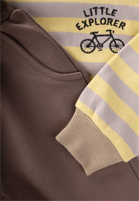 Çizgili Mevsimlik Sweatshirt Takım 2-8 Yaş Sarı Gri Çizgili