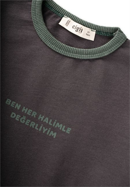 Geniş Kesim Mevsimlik Uzun Kollu T-Shirt 2-8 Yaş ANTRASİT