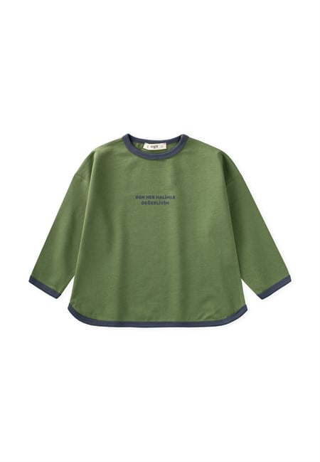 Geniş Kesim Mevsimlik Uzun Kollu T-Shirt 2-8 Yaş Yağ Yeşili