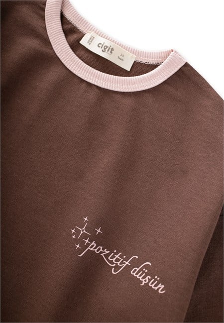 Geniş Kesim Mevsimlik Uzun Kollu T-Shirt 2-8 Yaş KAHVERENGİ