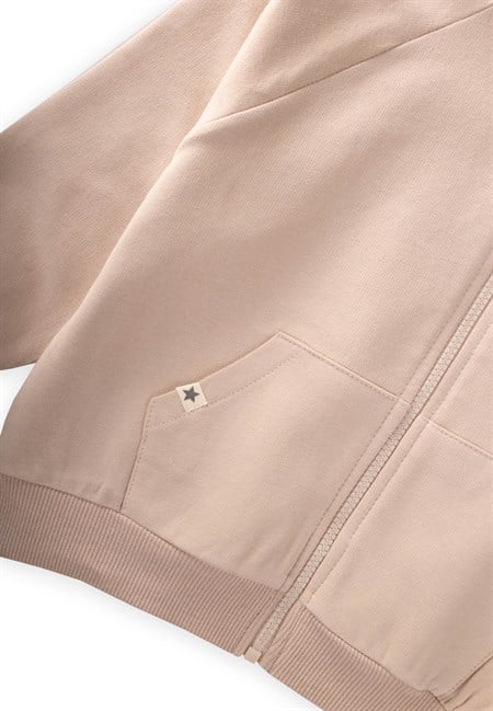 Kapşonlu Fermuarlı Hırka 1-14 Yaş Bej