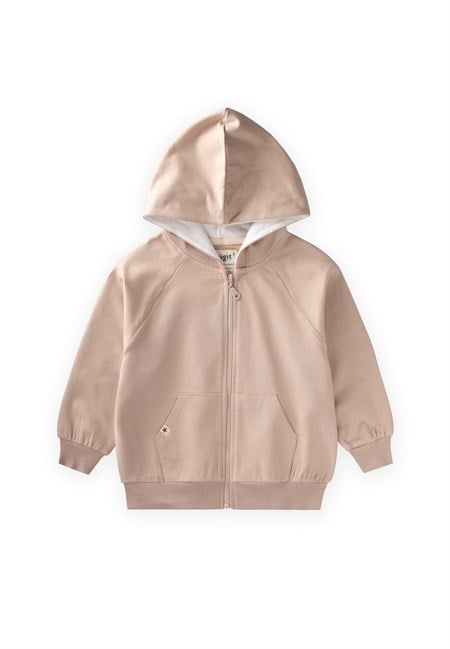 Kapşonlu Fermuarlı Hırka 1-14 Yaş Bej