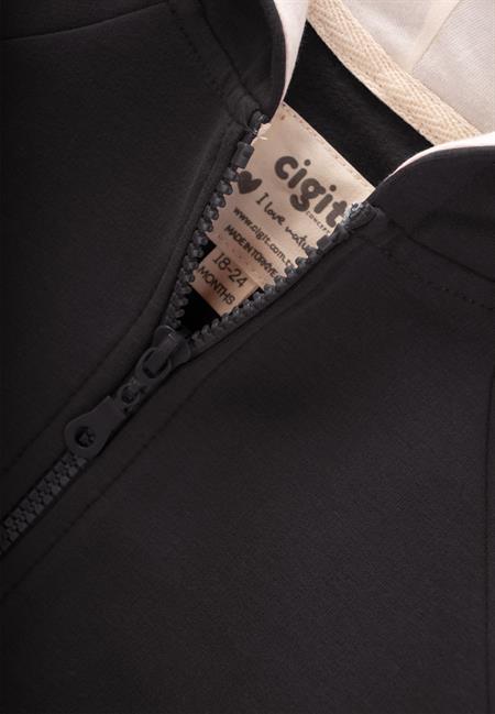 Kapşonlu Fermuarlı Hırka 1-14 Yaş Siyah