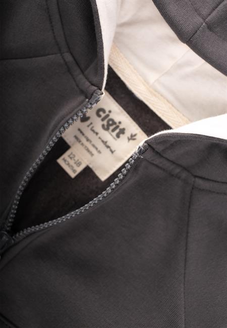 Kapşonlu Fermuarlı Hırka 1-14 Yaş Antrasit