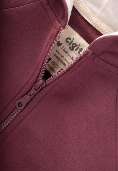 Kapşonlu Fermuarlı Hırka 1-14 Yaş Mürdüm