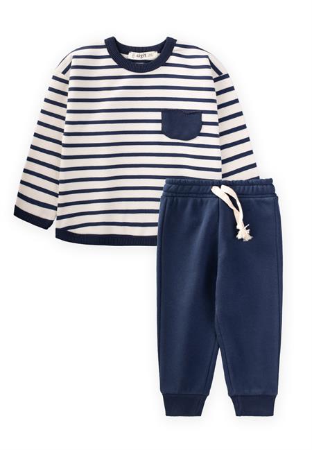 Çizgili Sweatshırt Takım 1-7 Yaş LACİVERT