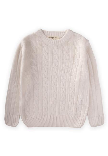 Saç Örgülü Kazak 1-8 Yaş Ekru