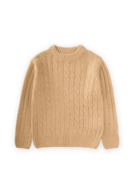 Saç Örgülü Kazak 1-8 Yaş Hardal Sarı