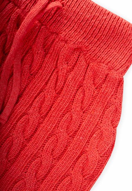 Saç Örgü Triko Pantolon 1-5 Yaş Mercan