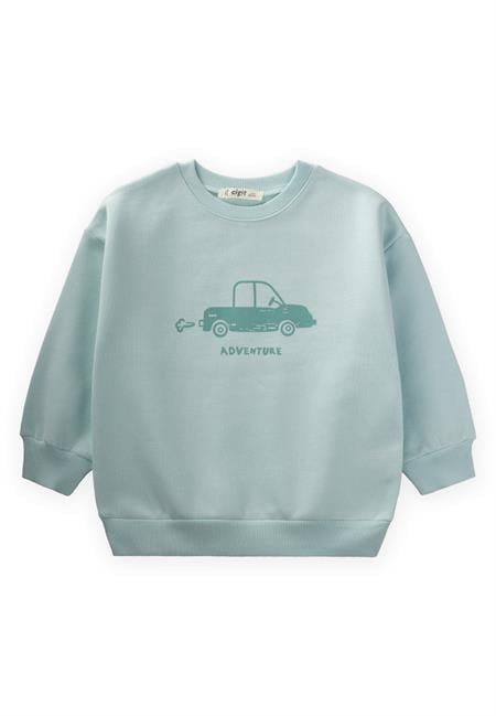 Araba Baskılı Sweatshirt 1-6 Yaş Su Yeşili