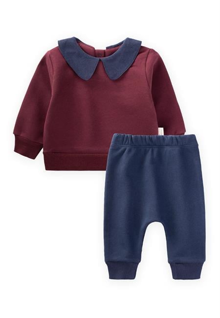 Bebe Yakalı Sweatshirt Takım 0-3 Yaş Bordo