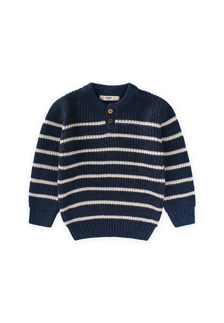 Çizgili Triko Kazak 2-8 Yaş İndigo Mavi