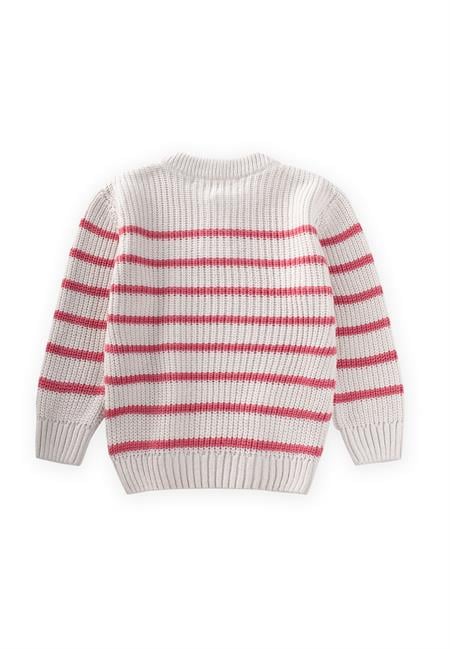 Çizgili Triko Kazak 2-8 Yaş Ekru-Somon Çizgili