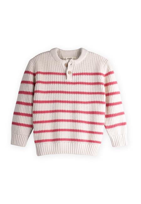 Çizgili Triko Kazak 2-8 Yaş Ekru-Somon Çizgili