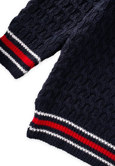 Saç Örgü V Yaka Kazak 2-9 Yaş LACİVERT