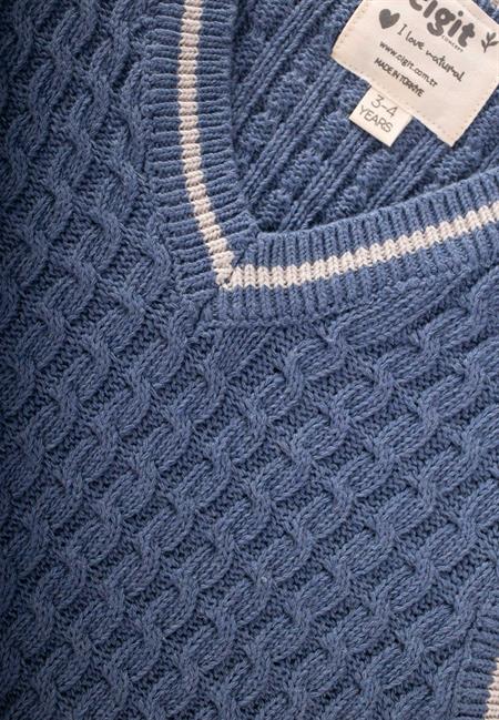 Saş Örgü Triko Süeter 3-9 Yaş İndigo Mavi