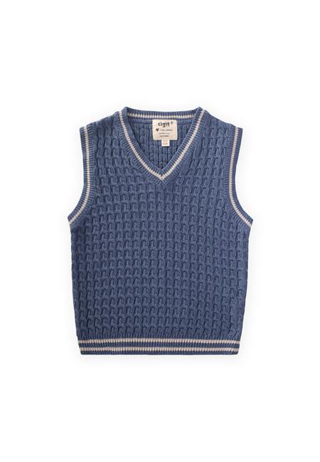 Saş Örgü Triko Süeter 3-9 Yaş İndigo Mavi