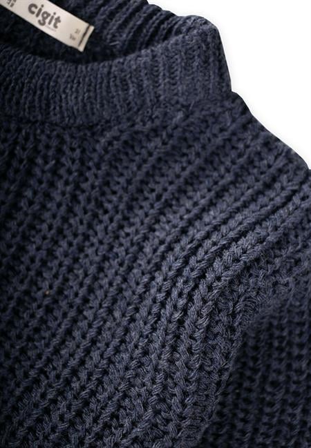 Bisiklet Yaka Selanik Triko Kazak 2-8 Yaş İndigo Mavi