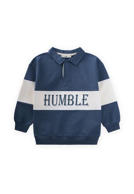 Polo Yaka Baskılı Sweatshirt 4-12 Yaş Lacivert