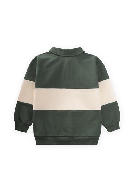 Polo Yaka Baskılı Sweatshirt 4-12 Yaş Haki Yeşil