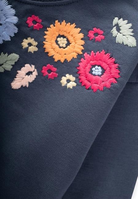 Çiçek Nakışlı Sweatshırt 2-7 Yaş LACİVERT