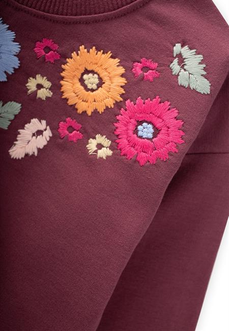 Çiçek Nakışlı Sweatshırt 2-7 Yaş MÜRDÜM