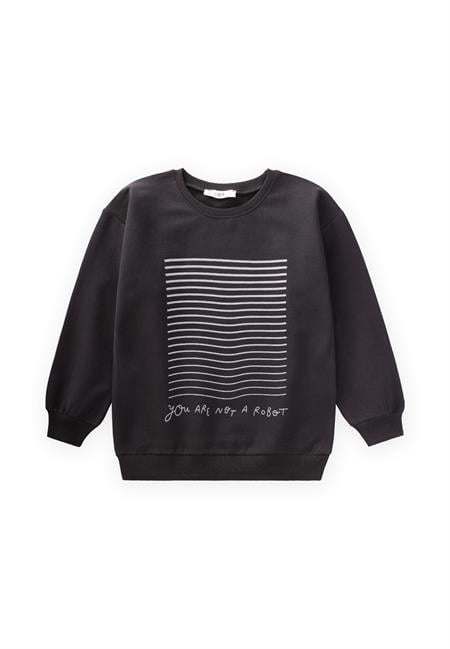Baskılı Sweatshirt 4-12 Yaş Siyah