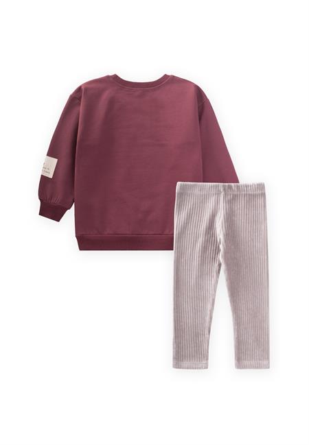 Kadife Taytlı Sweatshirt Takım 2-10 Yaş Mürdüm