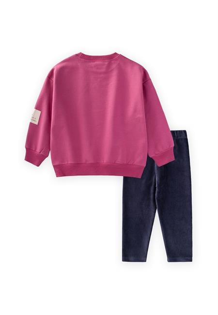 Kadife Taytlı Sweatshirt Takım 2-10 Yaş Fuşya
