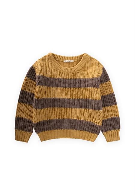 Selanik Çizgili Triko Kazak 2-8 Yaş Hardal Sarı