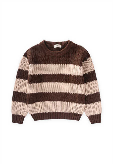 Selanik Çizgili Triko Kazak 2-8 Yaş Kahve